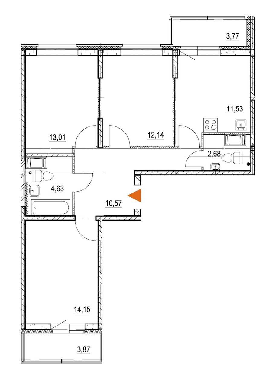 Трехкомнатная квартира в : площадь 71.76 м2 , этаж: 19 – купить в Санкт-Петербурге